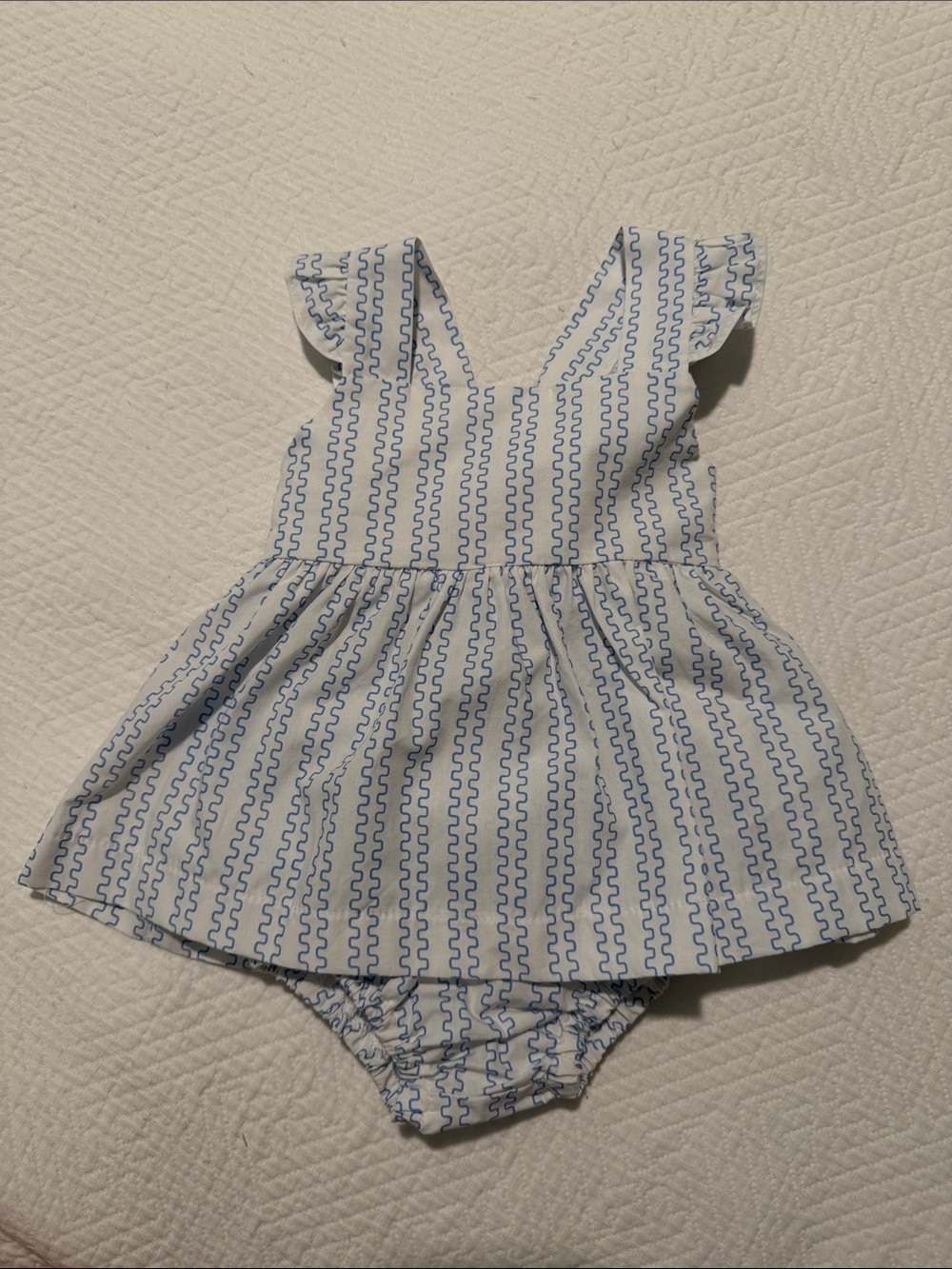 Bella Bliss Blue & White Striped Baby Dress with Bloomers
